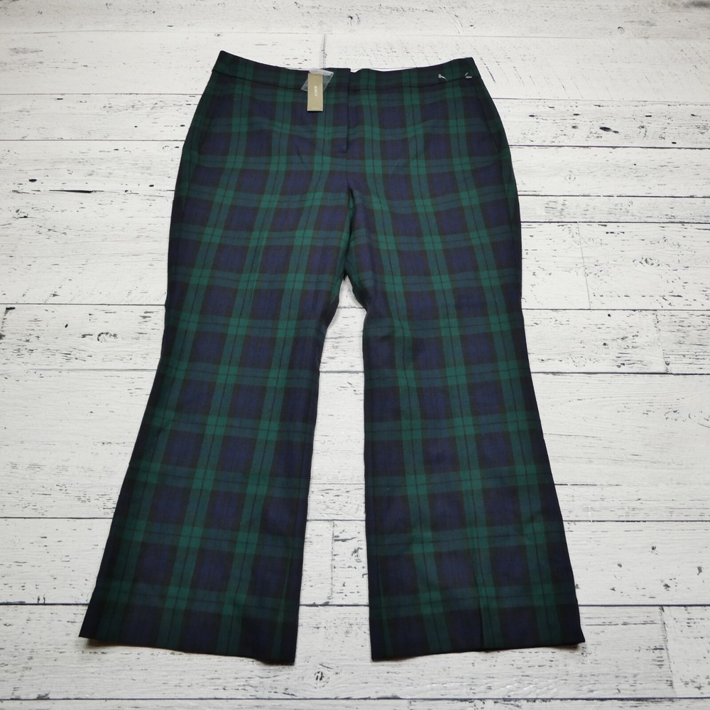 J Crew Hayden Pants Womens Size 14 Green Plaid Wool Blend NEW NWT
